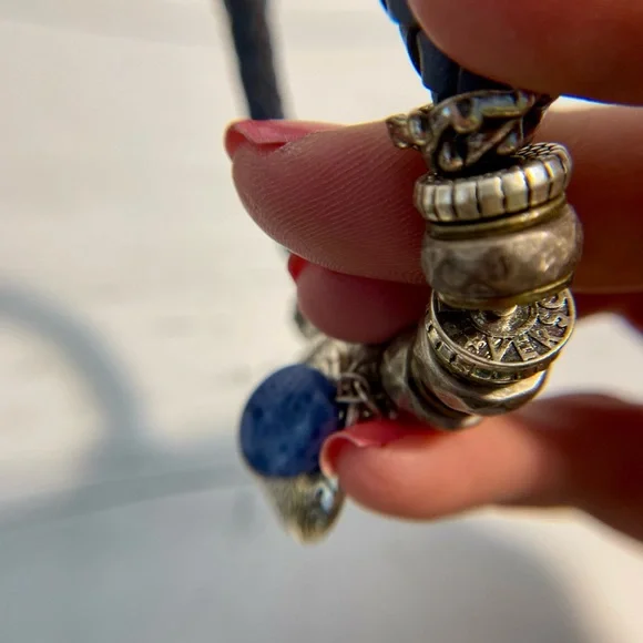 Vintage Blue Braided leather Bracelet with Silver Accents and heart charm - Picture 7 of 8